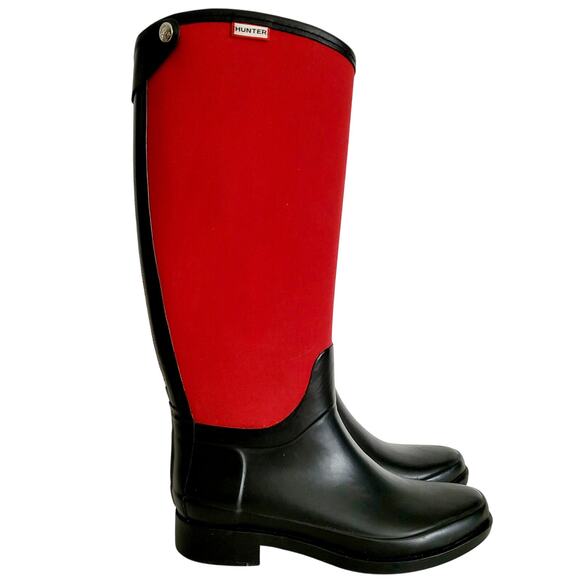 Hunter Bessy Red & Black Colorblock Winter Rain Boots Unisex Sz 6 Female 5 Male - Picture 2 of 12